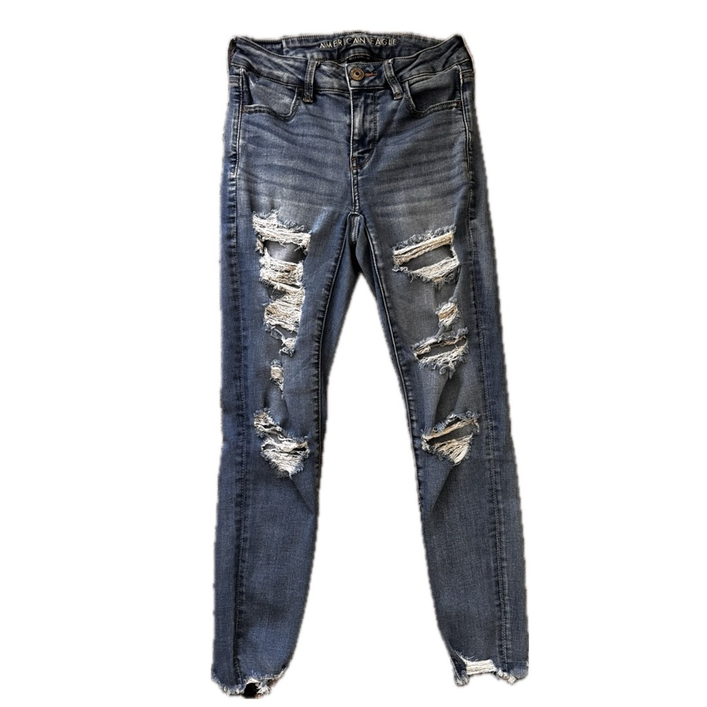 American Eagle Ne(x)t Level High Rise Skinny Jeans 4 Short Distressed Raw Hem